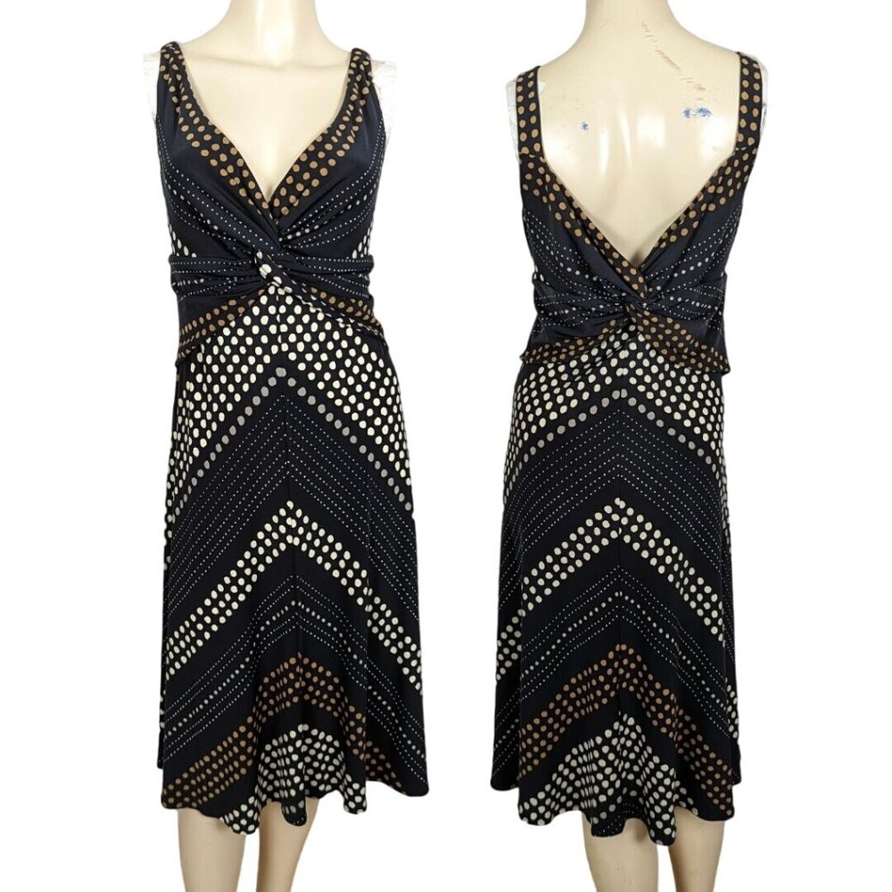 JONES NEW YORK dress sz‎ 14 black white polka dot sleeveless low cut front back